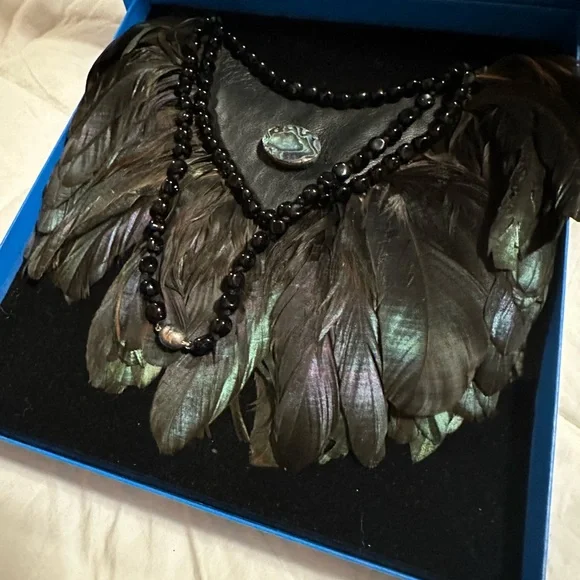 Valextra Black Leather and Feather Necklace - Picture 4 of 9